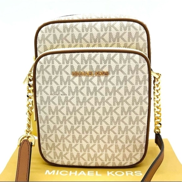 Michael Kors Medium NS Chain XBody Bag Vanilla/Brown - Picture 2 of 12